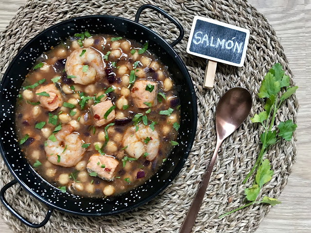 GARBANZOS con SALMÓN y LANGOSTINOS ¡COCIDO a la  marinera RICO y SANO!