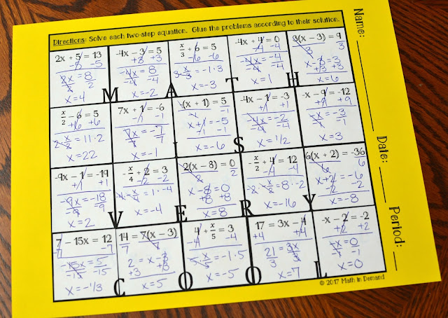 Two-Step Equations Activity