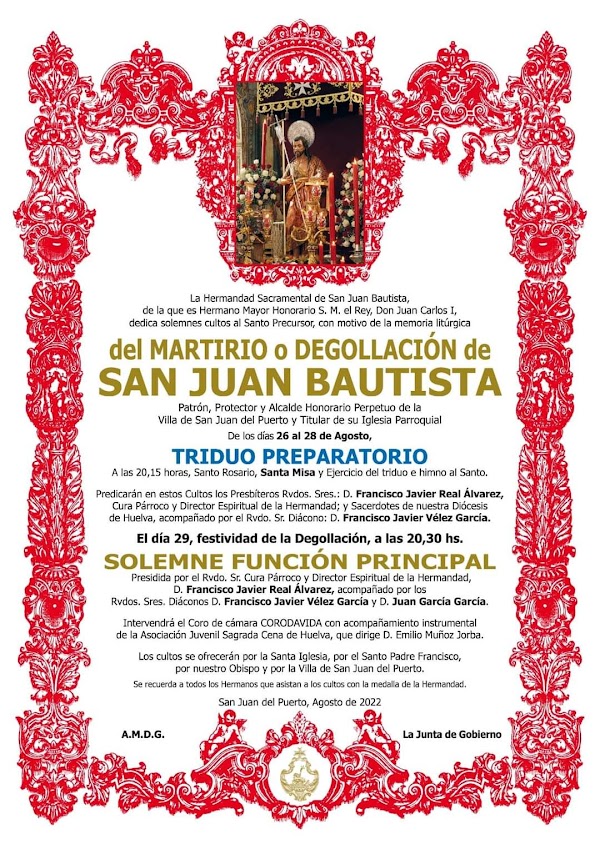 Cartel anunciador de los Cultos del Martirio o Degollacion  de San Juan  Bautista de San Juan del Puerto