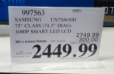 Deal for the Samsung UN75J630D 75 inch LED LCD HDTV at Costco