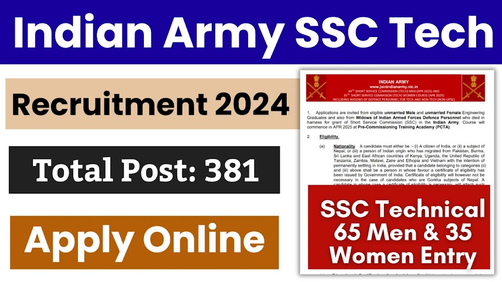 Indian Army SSC Technical Bharti 2024 Notification Out For 381 Post Vacancy