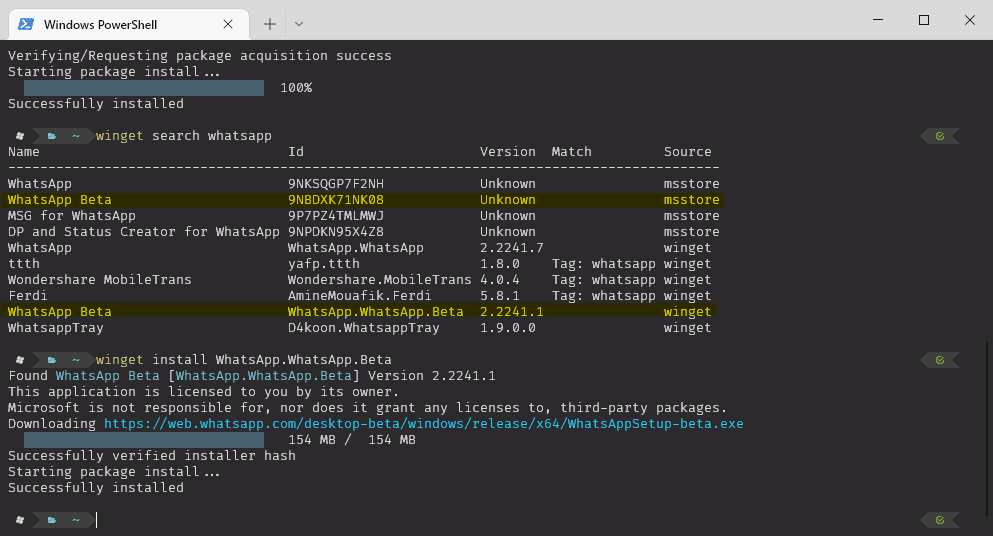 install whatsapp desktop via winget