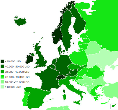 PDB per kapita Eropa pada tahun 2015