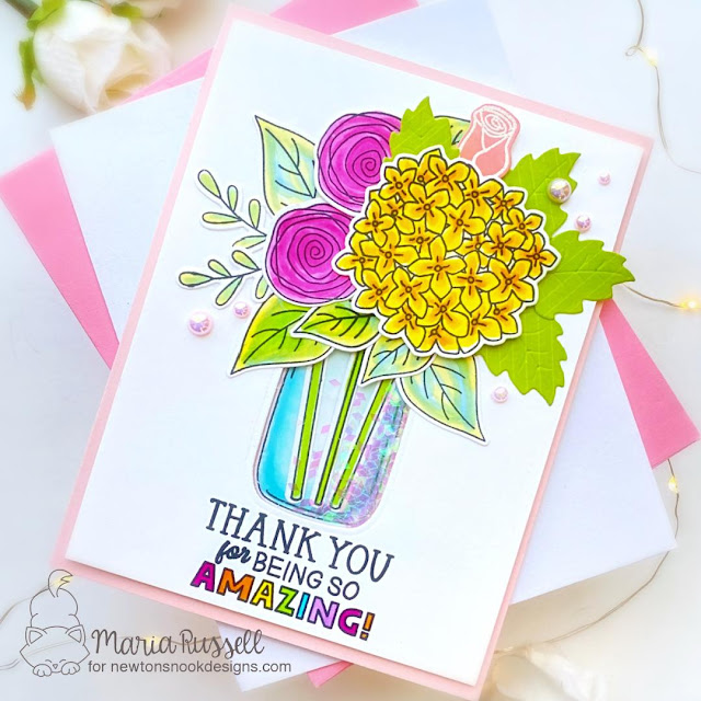 Floral Thank You Card by Maria Russell | Lovely Blooms Stamp Set, Best Mom Oval Stamp Set, and Flower Trio Die Set by Newton's Nook Designs #newtonsnook