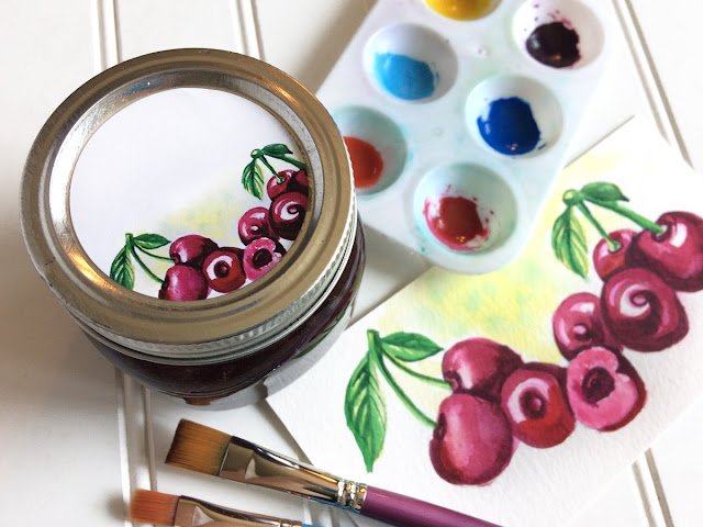 Watercolor Cherry blank mason jar labels