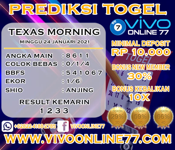 PREDIKSI TOGEL TEXAS MORNING MINGGU 24 JANUARI 2021