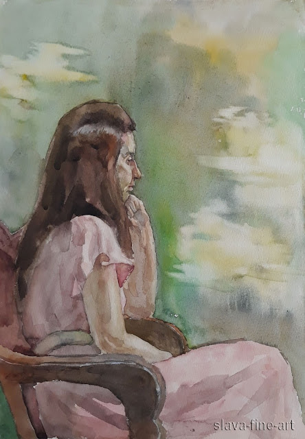 slava-fine-art 안영광 slava watercolor on paper portrait of a woman plein-air plein air study painting