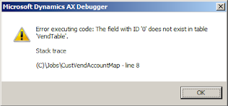 Dynamics AX - The field with ID 0 does not exist in table