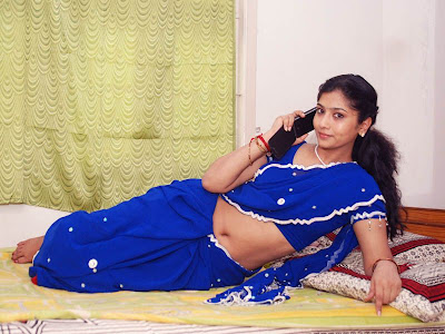 Actress Liya Sree Blue Saree Navel Show Photos