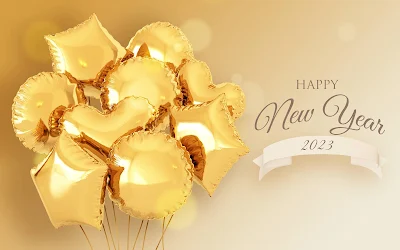 Happy New Year 2023: Metallic Gold Balloons, Free Image For Desktop, PC