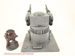 25 to 30mm scale war game scenery weapons gun turret with quad barrel cannons - rear view.