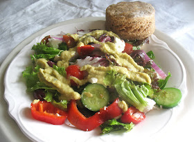 Greek Salad dressed with Hummus