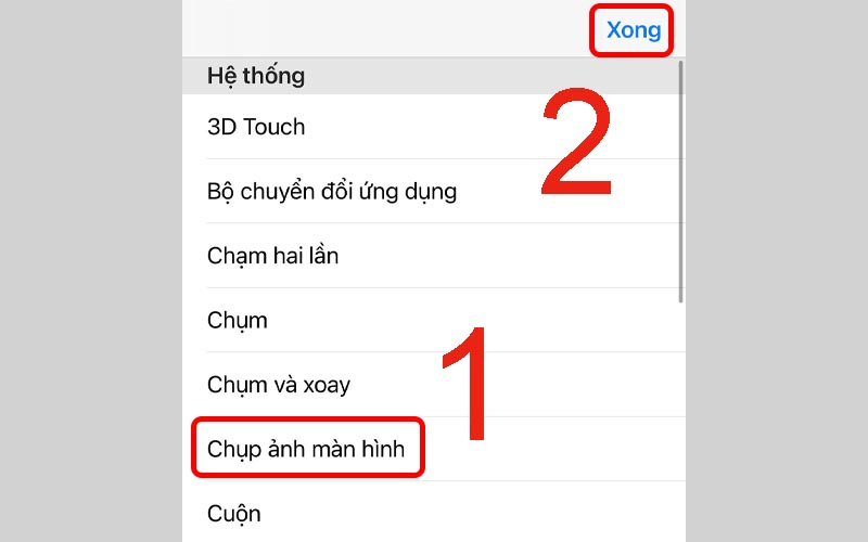Cài đặt chụp ảnh màn hình