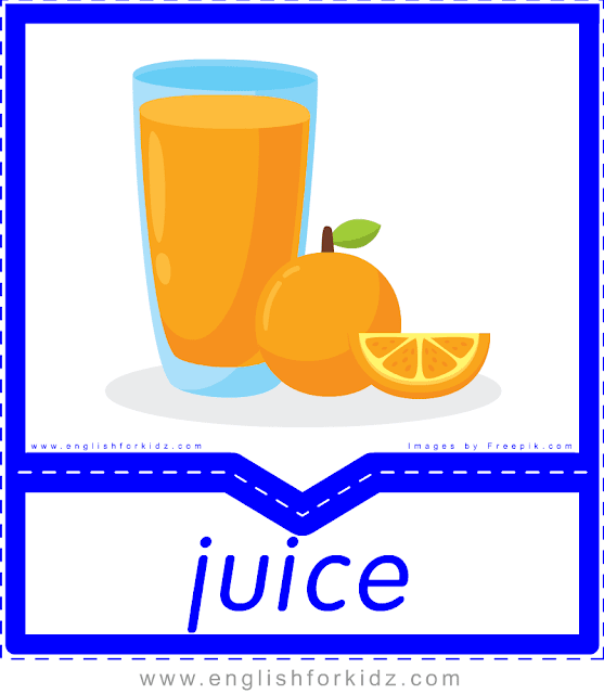 Juice - English food and drinks flashcards for ESL students