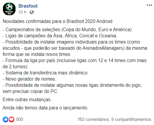 Brasfoot 2020, novidades