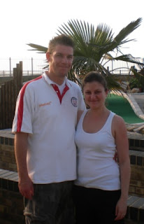 Minigolfers Richard and Emily Gottfried at Strokes Adventure Golf course in Margate, Kent