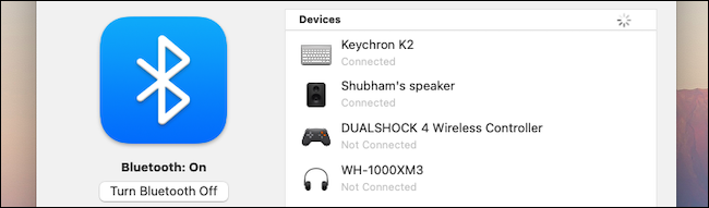 إعدادات Bluetooth على macOS