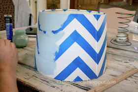 Lamp shade painted in Aqua Chevron Bliss-Ranch.com