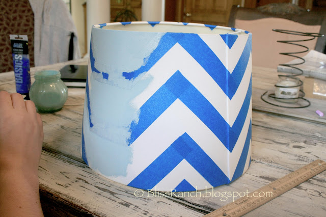 Lamp shade painted in Aqua Chevron Bliss-Ranch.com