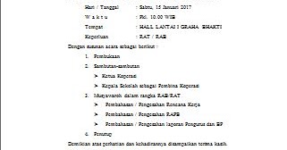 Contoh Undangan Pertemuan Pembahasan RAT, RAB Koperasi 