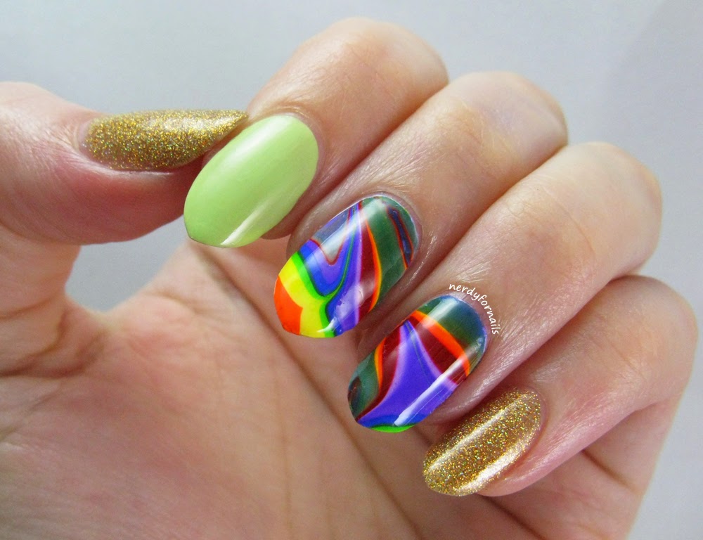 Nerdy for Nails: St Patrick's Day Rainbow Water Marble