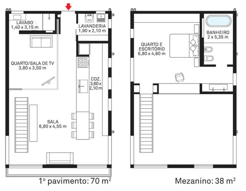 Plantas de casa com 1 quarto