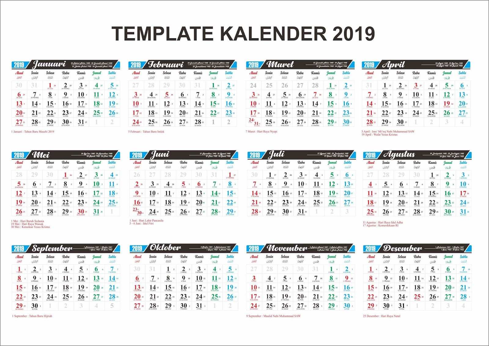 Download Gratis Kalender 2019 Lengkap