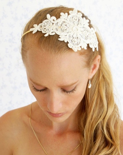 Ivory white sparkling sequins and beads bridal headband