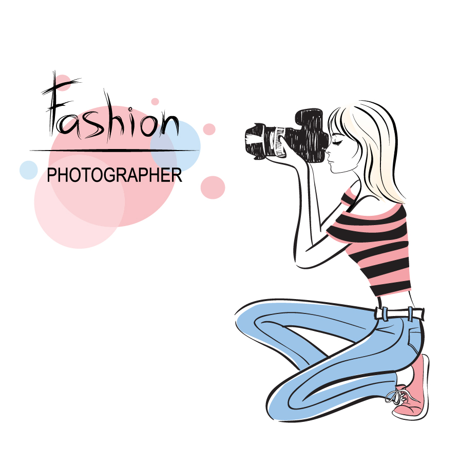 Free Vector がらくた素材庫 手書きの女性カメラマン Hand Painted Beautiful Woman Photographer イラスト素材