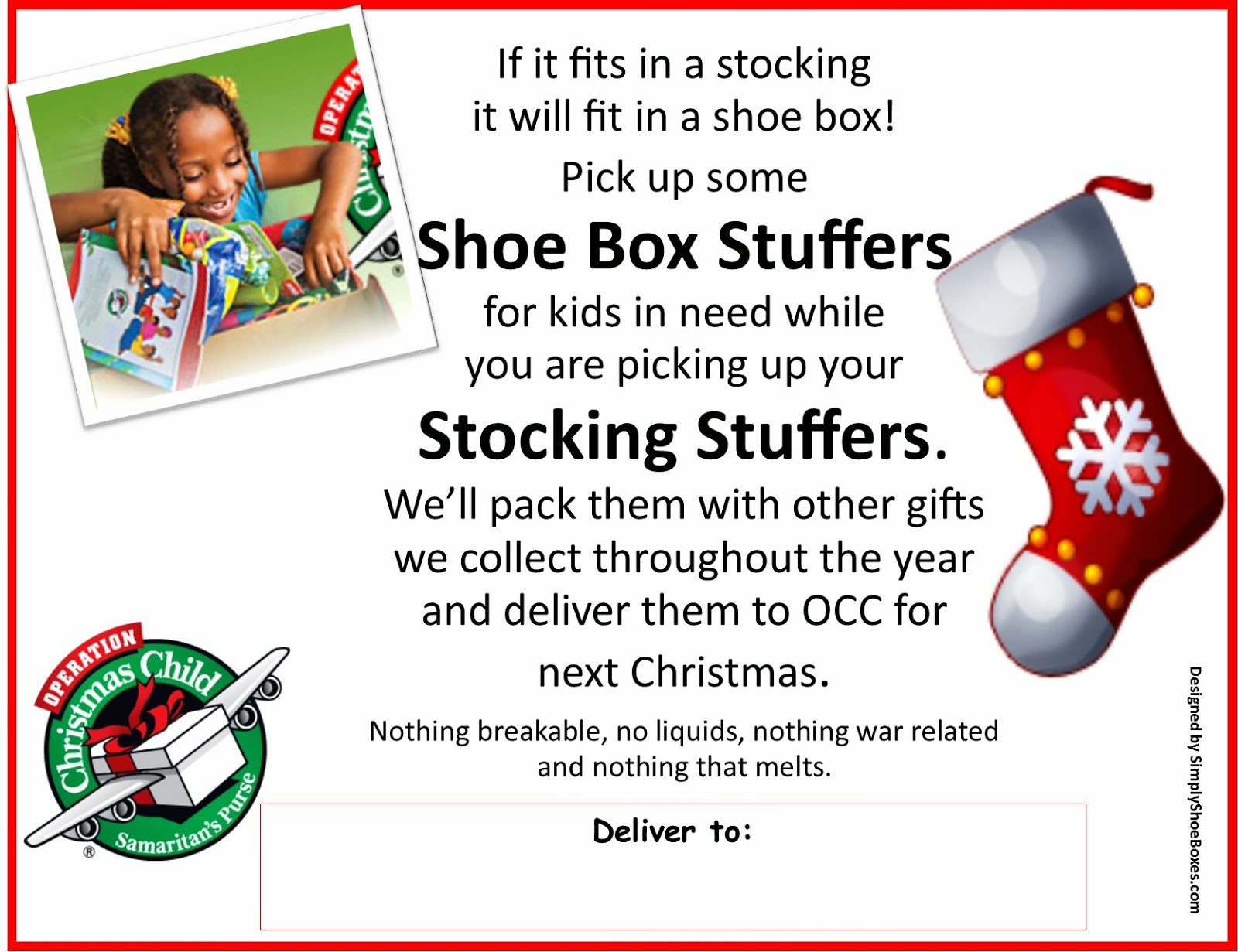 Simply Shoeboxes: Shopping for Operation Christmas Child Shoebox Stuffers ~ Poster Image to ...