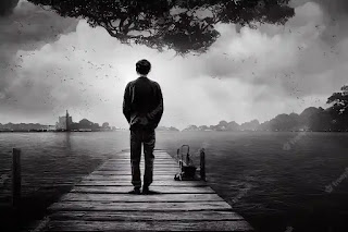 portrait man standing alone lake pier digital art style illustration painting 743201 2941