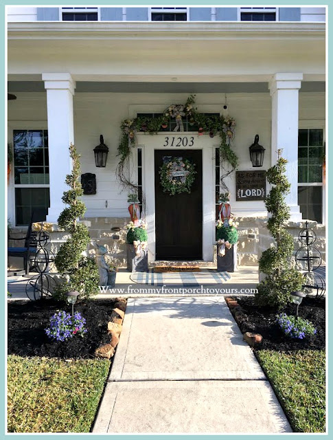Spring Easter Front Porch-Curb Appeal-Topiaries-Bunnies-From My Front Porch To Yours