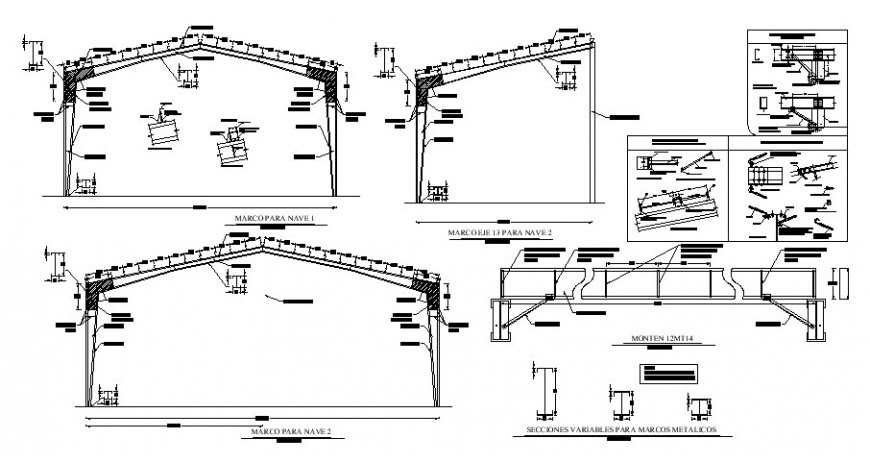 industrial shed steel framing roof section and