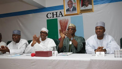 Buhari and Bukola Saraki finally meet at the APC NEC meeting 