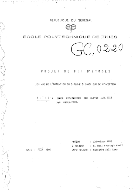 PFE Projet: ETUDE GÉOMÉTRIQUE DES ROUTES ASSISTÉE PAR ORDINATEUR.