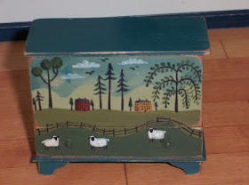 miniature blanket chest, painted, for dollhouse