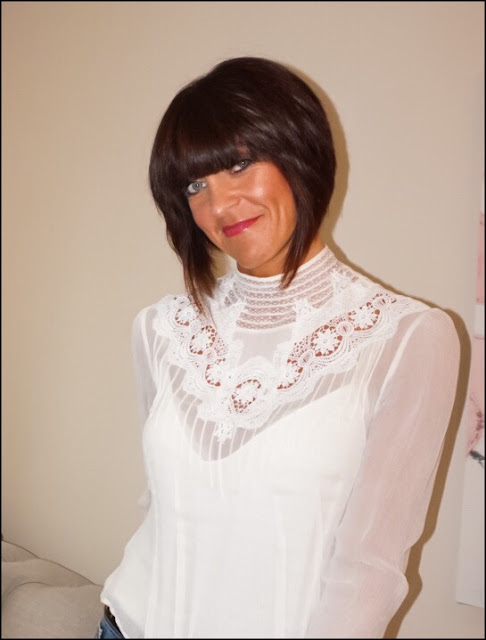 My Midlife Fashion, Laura Ashley High Neck Lace Bib Silk Blouse