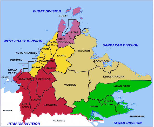 The Divisions and Districts of Sabah, Image by Wikimedia Commons