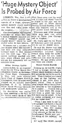 Huge Mystery Object is Probed By Air Force - Washington Evening Star - 11-5-1957 (A)