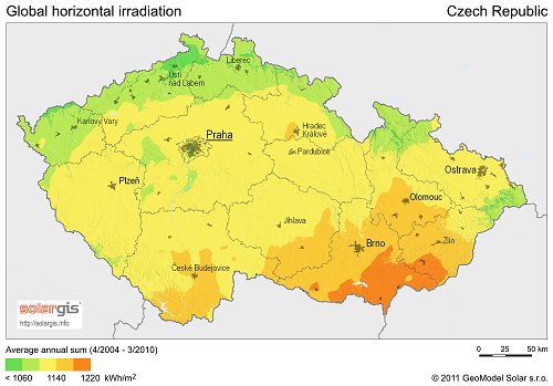 Czech Republic: Global solar horizontal irradiation