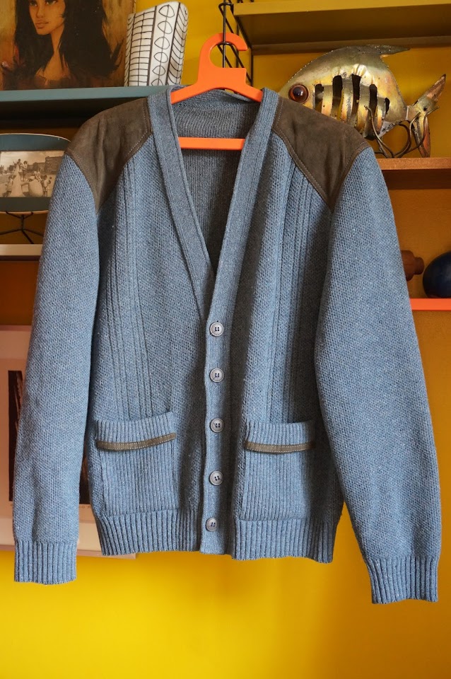 gilet laine / daim  70s Suede woolen cardigan