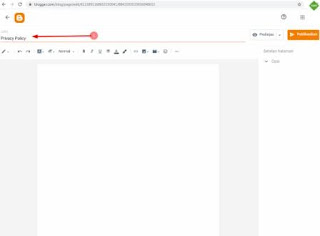 Buat halaman baru seperti part sebelumnya, kemudian ketikkan Privacy Policy seperti gambar diatas