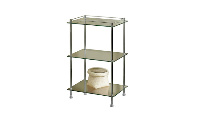 Freestanding triple shelf for extra bathroom storage.