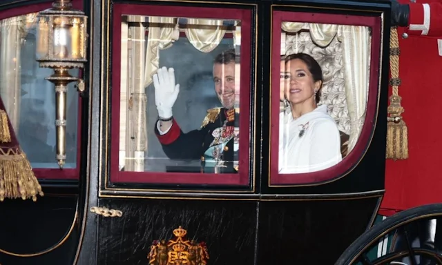 Queen Mary's outfit was designed by Soeren Le Schmidt and sewn by Birgit Hallstein. Prince Christian and Princess Isabella