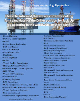 Please be informed that we are currently looking for a candidate for the Driller position for Jack Up Rig operating in the worldwide offshore sector