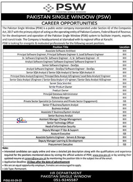 Govt Jobs in Pakistan Online Apply – Pakistan Single Window PSW Jobs 2023