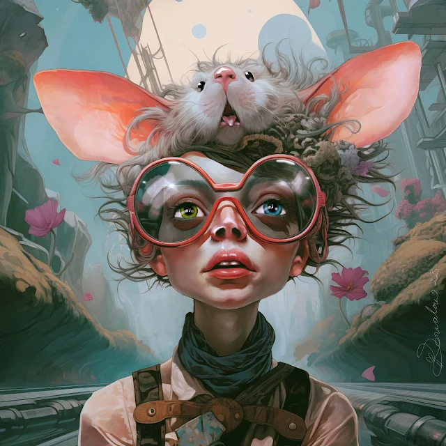 Rat girl book illustration immersion fantasy novel image outdoors animal glasses spectacles geek