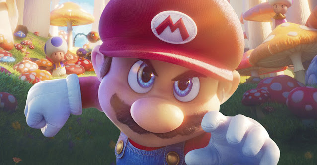 Parte de pôster de Super Mario Bros.: O Filme, mostrando o personagem Mario