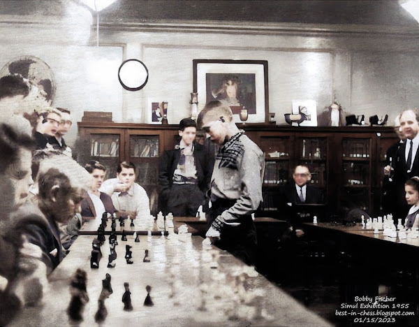 Fischer exhibition 11/26/1955. William Lombardy watches on.
